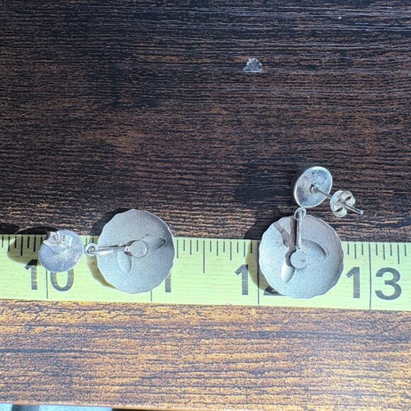 NYE Sterling Silver 925 Embossed Wheat Design Dangle Earrings Size 1.25" Length - Picture 8 of 9